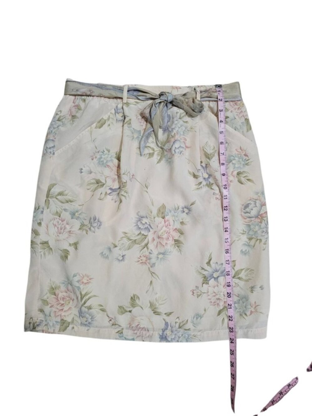 Liz Claiborne Womens 12 Vintage Silk Skirt Pink Floral Midi Pull On Belted Rare - Picture 7 of 7